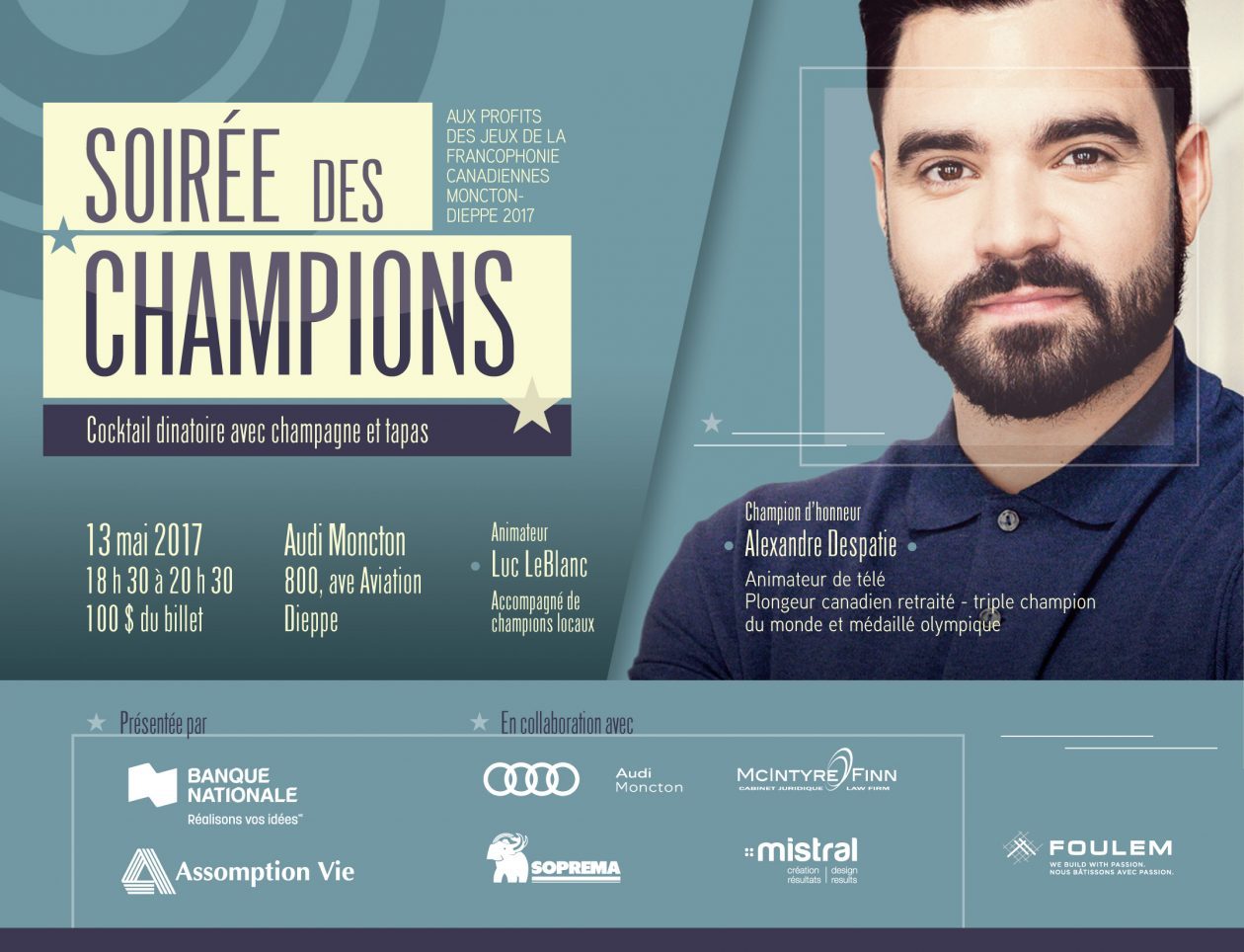 Alexandre Despatie à Dieppe pour soutenir les Jeux de la francophonie canadienne Moncton-Dieppe 2017